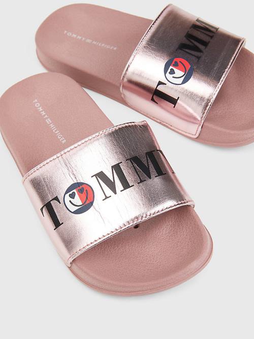 Pink Tommy Hilfiger High Shine Smile Print Pool Slides Girls' Sandals | TH690XSG