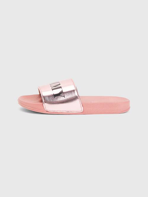 Pink Tommy Hilfiger High Shine Smile Print Pool Slides Girls' Sandals | TH690XSG