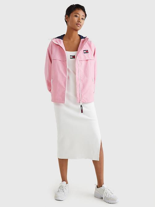 Pink Tommy Hilfiger Hooded Chicago Windbreaker Women's Jackets | TH961BUL