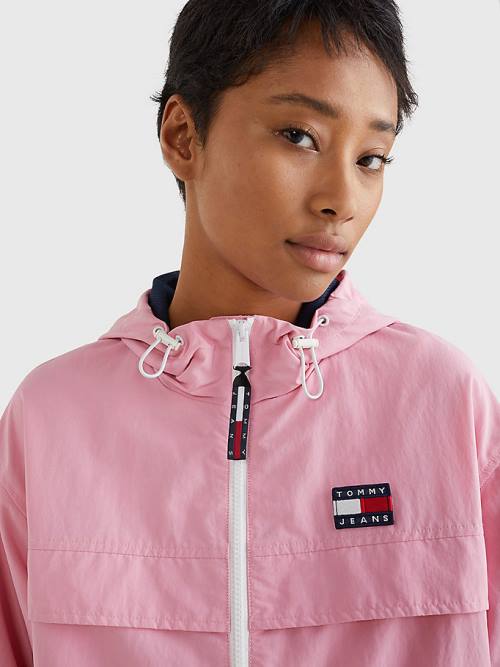 Pink Tommy Hilfiger Hooded Chicago Windbreaker Women's Jackets | TH961BUL