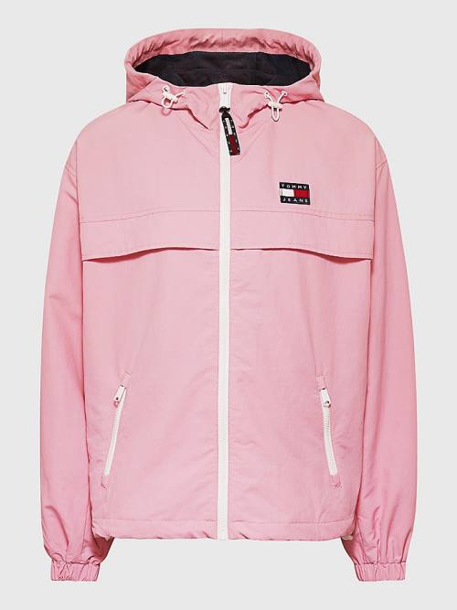 Pink Tommy Hilfiger Hooded Chicago Windbreaker Women's Jackets | TH961BUL