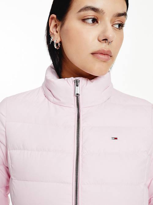 Pink Tommy Hilfiger Hooded Down Women's Jackets | TH726ZYC