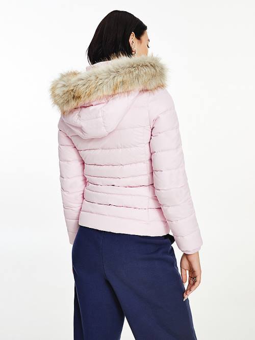 Pink Tommy Hilfiger Hooded Down Women's Jackets | TH726ZYC