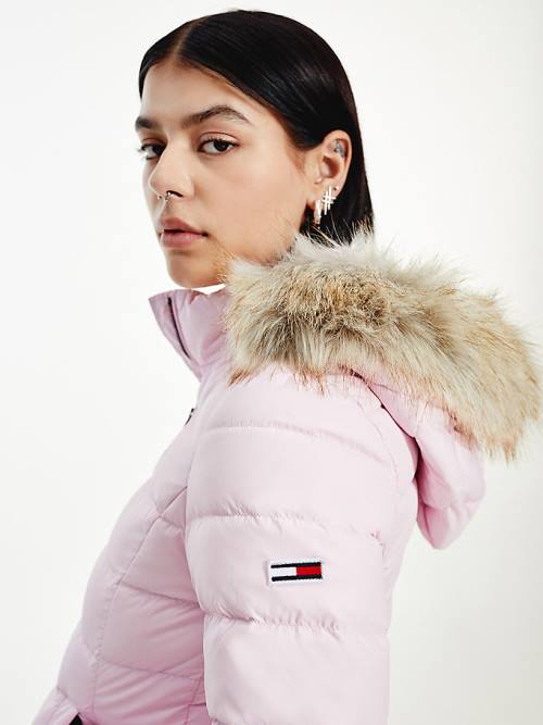 Pink Tommy Hilfiger Hooded Down Women's Jackets | TH726ZYC