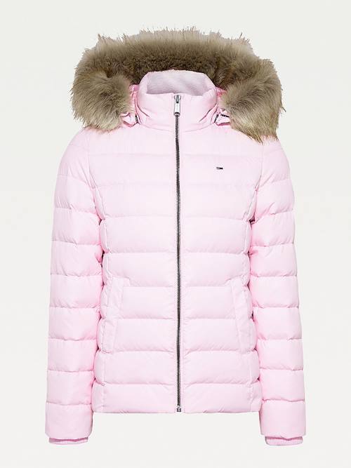 Pink Tommy Hilfiger Hooded Down Women's Jackets | TH726ZYC