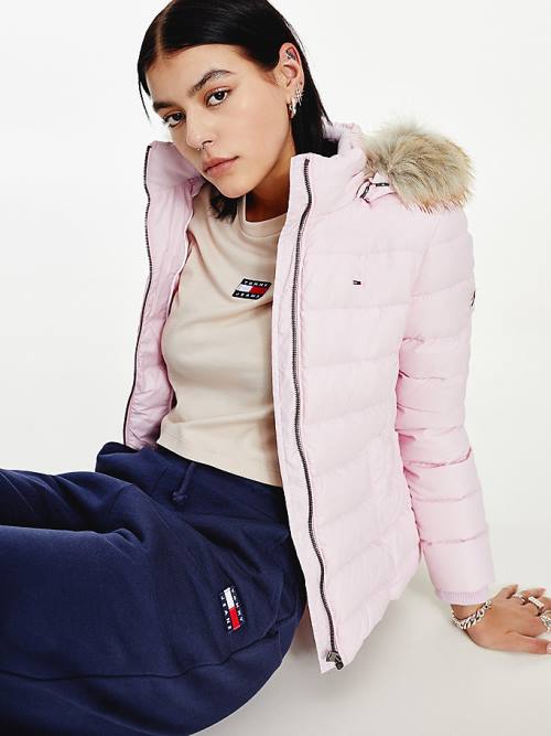 Pink Tommy Hilfiger Hooded Down Women\'s Jackets | TH726ZYC