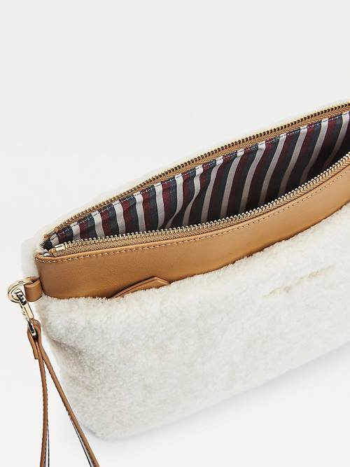 Pink Tommy Hilfiger Iconic Leather Shearling Clutch Women's Bags | TH384YNA