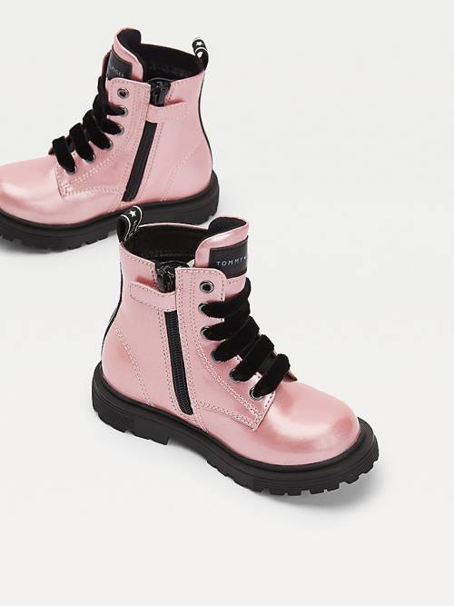 Pink Tommy Hilfiger Iridescent Biker Girls' Boots | TH819ZCE