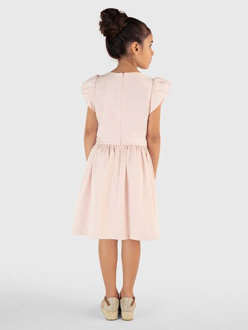 Pink Tommy Hilfiger Knee Length Poplin Girls' Dress | TH836TVH