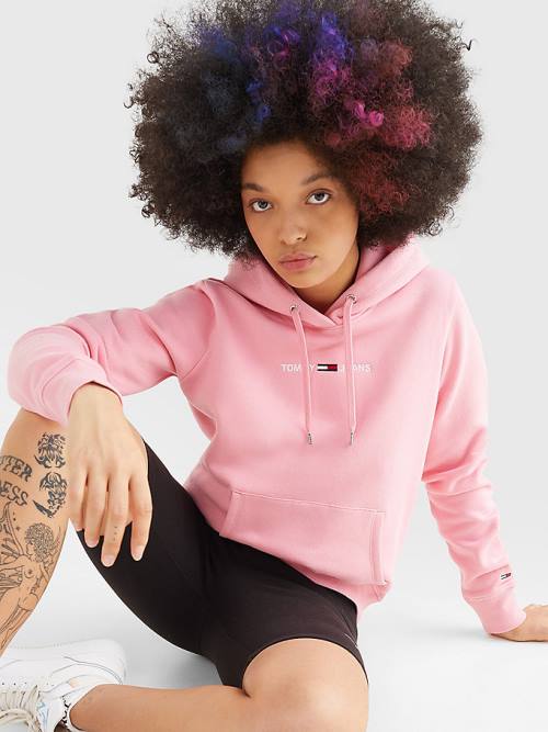 Pink Tommy Hilfiger Linear Logo Women's Hoodie | TH968FQE