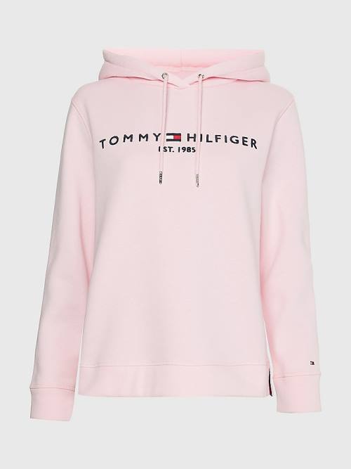 Pink Tommy Hilfiger Logo Drawstring Regular Fit Women's Hoodie | TH601DYJ