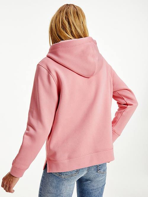 Pink Tommy Hilfiger Logo Drawstring Regular Fit Women's Hoodie | TH645HUC