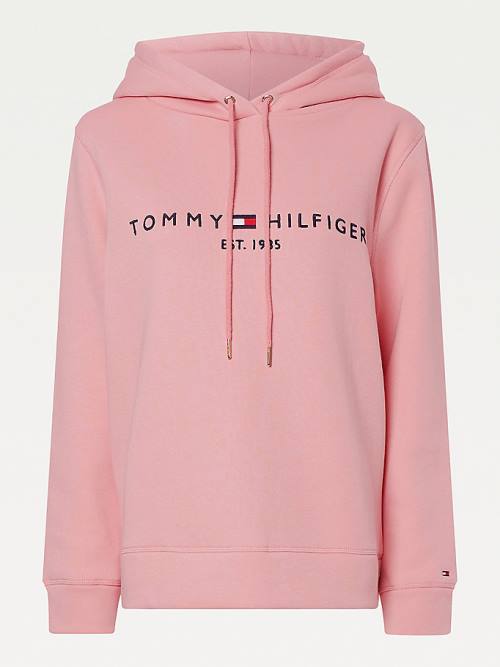 Pink Tommy Hilfiger Logo Drawstring Regular Fit Women's Hoodie | TH645HUC