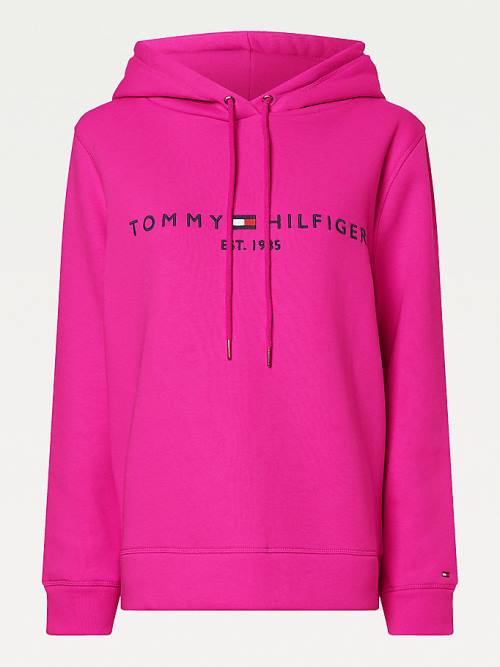 Pink Tommy Hilfiger Logo Drawstring Regular Fit Women's Hoodie | TH841ZKX