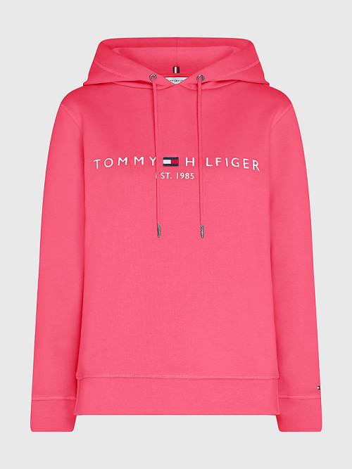 Pink Tommy Hilfiger Logo Drawstring Regular Fit Women's Hoodie | TH956BUF