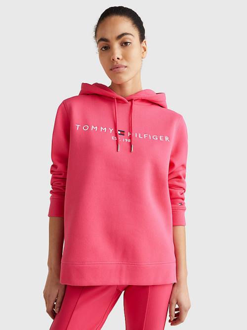 Pink Tommy Hilfiger Logo Drawstring Regular Fit Women\'s Hoodie | TH956BUF