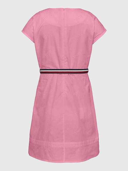 Pink Tommy Hilfiger Logo Embroidery Fit & Flare Girls' Dress | TH923CXV