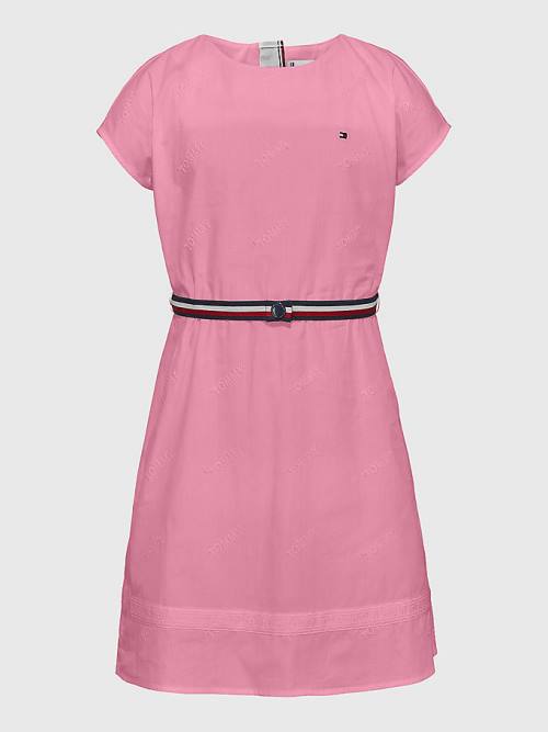 Pink Tommy Hilfiger Logo Embroidery Fit & Flare Girls\' Dress | TH923CXV