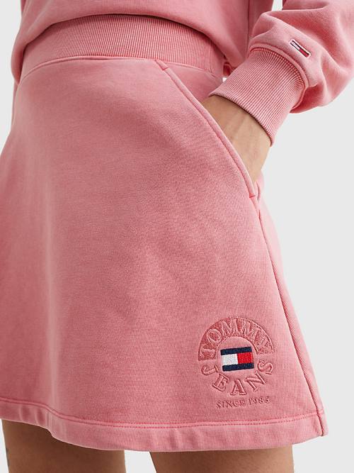 Pink Tommy Hilfiger Logo Embroidery Sweat Women's Skirts | TH021NFJ