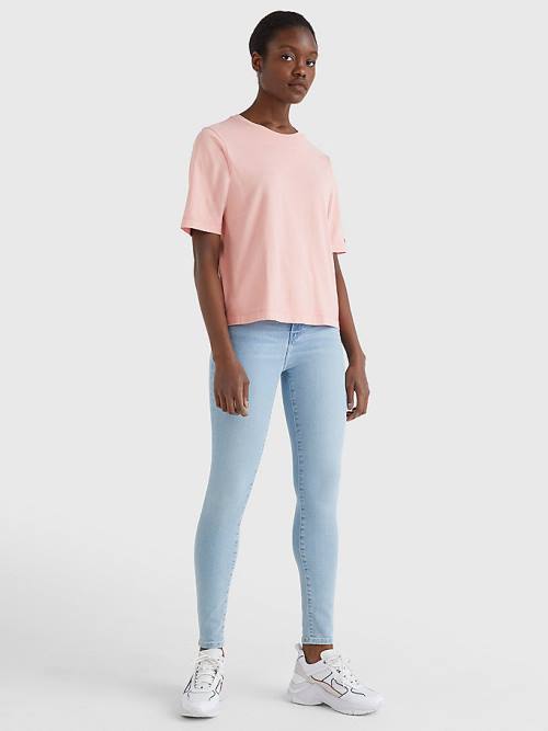 Pink Tommy Hilfiger Logo Relaxed Fit Women's T Shirts | TH214UGK