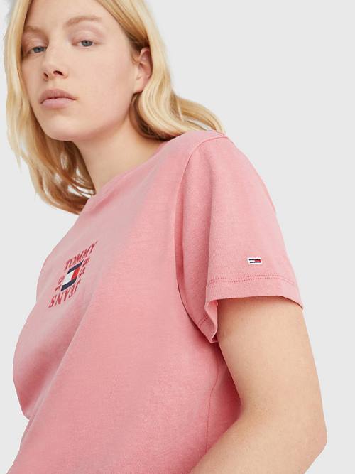 Pink Tommy Hilfiger Logo Relaxed Fit Women's T Shirts | TH749HCL