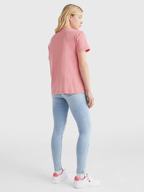 Pink Tommy Hilfiger Logo Relaxed Fit Women's T Shirts | TH749HCL