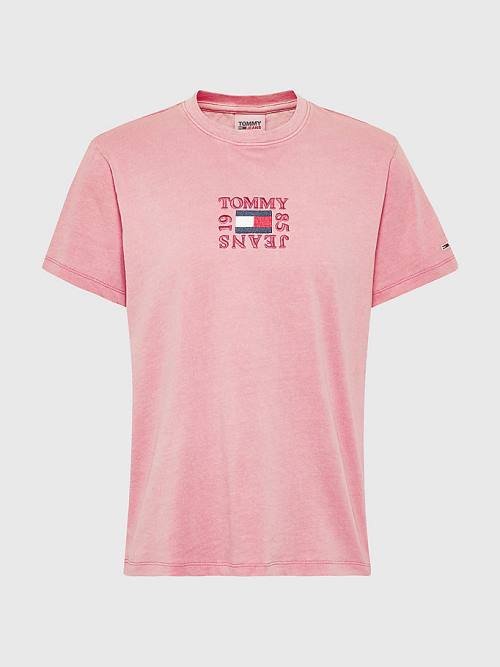 Pink Tommy Hilfiger Logo Relaxed Fit Women's T Shirts | TH749HCL