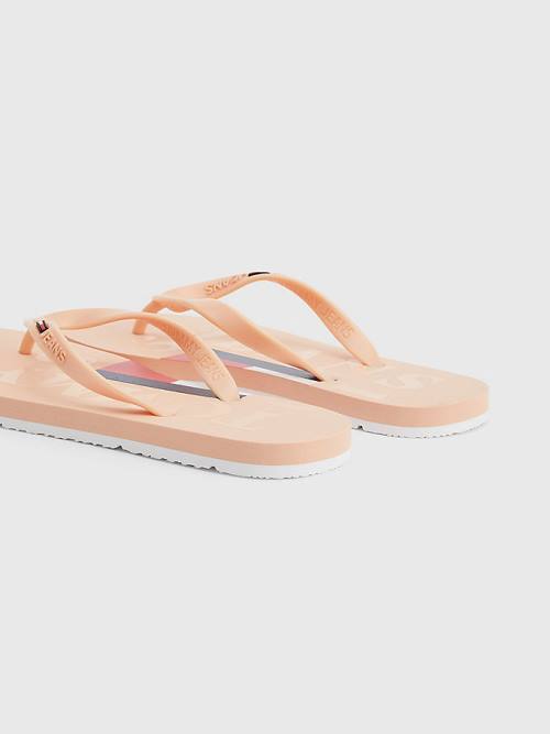 Pink Tommy Hilfiger Logo Strap Flip Flops Women's Sandals | TH523BYQ