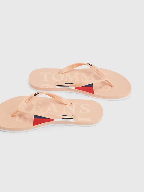 Pink Tommy Hilfiger Logo Strap Flip Flops Women's Sandals | TH523BYQ