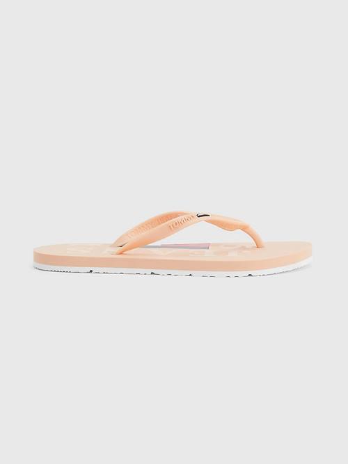 Pink Tommy Hilfiger Logo Strap Flip Flops Women's Sandals | TH523BYQ