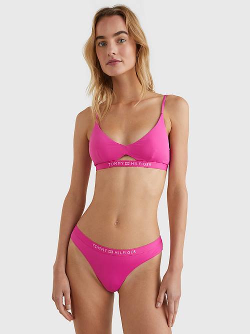 Pink Tommy Hilfiger Logo Waistband Brazilian Bikini Bottoms Women's Swimwear | TH976EDA