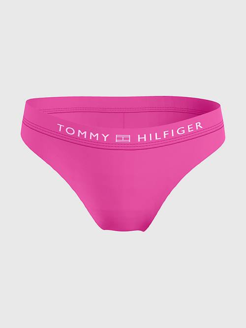 Pink Tommy Hilfiger Logo Waistband Brazilian Bikini Bottoms Women's Swimwear | TH976EDA