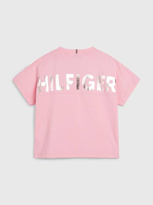 Pink Tommy Hilfiger Metallic Logo Organic Cotton Girls' T Shirts | TH209QEC