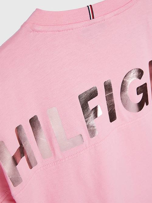 Pink Tommy Hilfiger Metallic Logo Organic Cotton Girls' T Shirts | TH209QEC