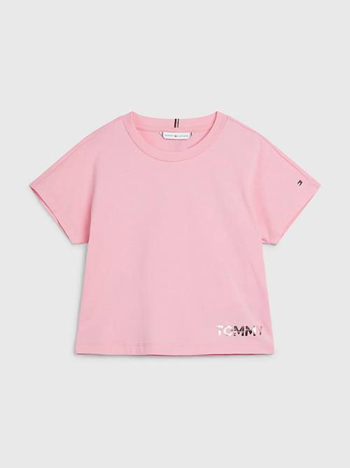 Pink Tommy Hilfiger Metallic Logo Organic Cotton Girls\' T Shirts | TH209QEC