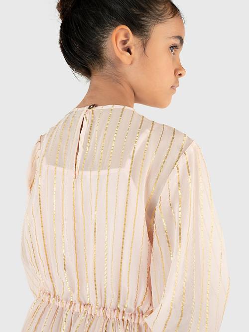 Pink Tommy Hilfiger Metallic Stripe Girls' Dress | TH035WXD