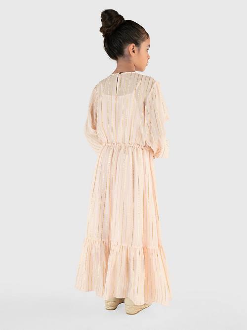 Pink Tommy Hilfiger Metallic Stripe Girls' Dress | TH035WXD