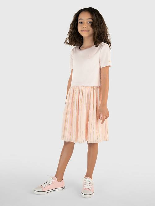 Pink Tommy Hilfiger Metallic Stripe Girls' Dress | TH395PWA