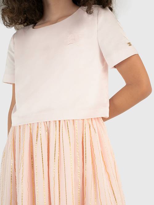 Pink Tommy Hilfiger Metallic Stripe Girls' Dress | TH395PWA