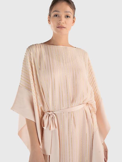 Pink Tommy Hilfiger Metallic Stripe Kaftan Women's Dress | TH340ASM