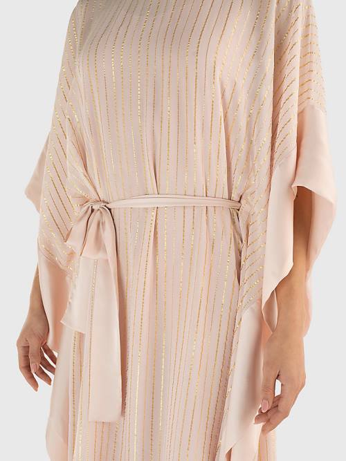 Pink Tommy Hilfiger Metallic Stripe Kaftan Women's Dress | TH340ASM