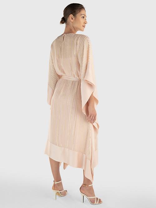 Pink Tommy Hilfiger Metallic Stripe Kaftan Women's Dress | TH340ASM