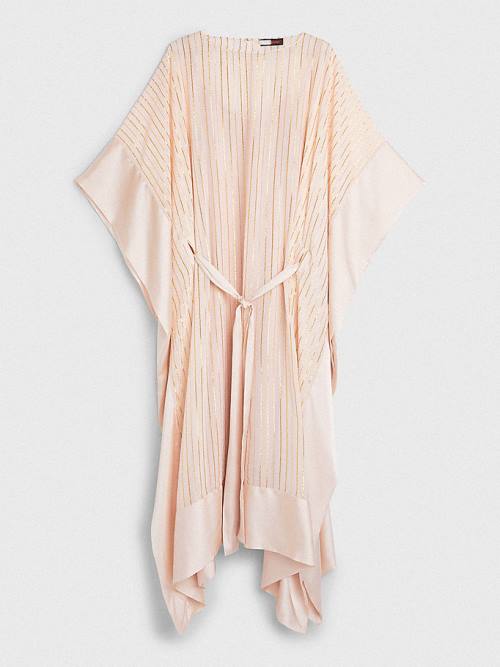 Pink Tommy Hilfiger Metallic Stripe Kaftan Women's Dress | TH340ASM