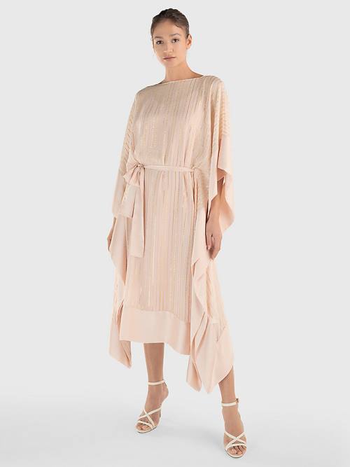 Pink Tommy Hilfiger Metallic Stripe Kaftan Women\'s Dress | TH340ASM