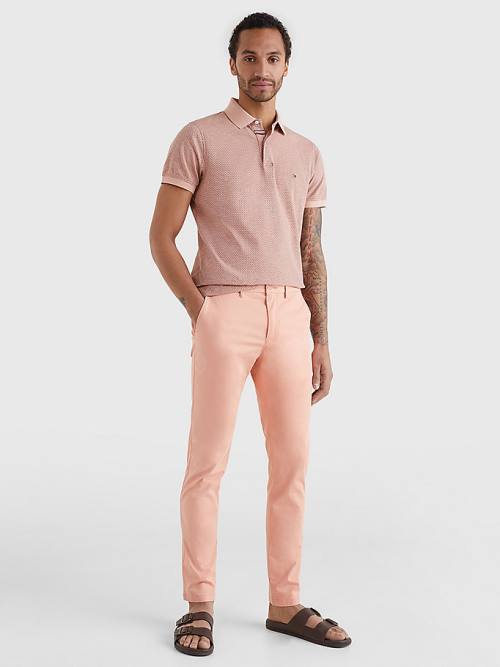 Pink Tommy Hilfiger Micro Print Slim Fit Men's Polo Shirts | TH649DRY