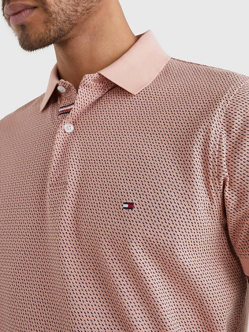 Pink Tommy Hilfiger Micro Print Slim Fit Men's Polo Shirts | TH649DRY