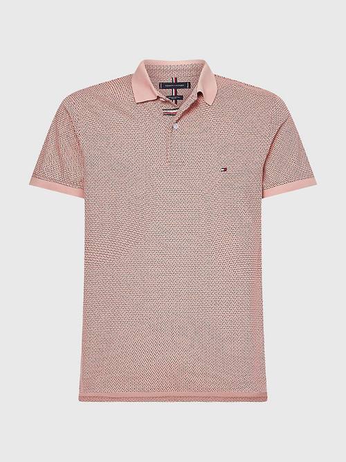 Pink Tommy Hilfiger Micro Print Slim Fit Men's Polo Shirts | TH649DRY