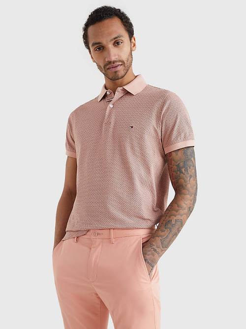 Pink Tommy Hilfiger Micro Print Slim Fit Men\'s Polo Shirts | TH649DRY