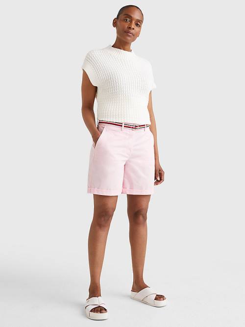 Pink Tommy Hilfiger Mid Rise Chino Women's Shorts | TH154ELT