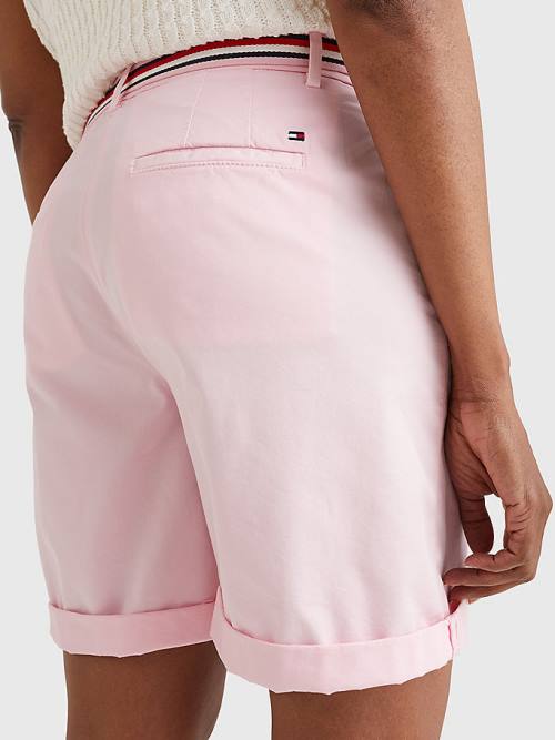 Pink Tommy Hilfiger Mid Rise Chino Women's Shorts | TH154ELT